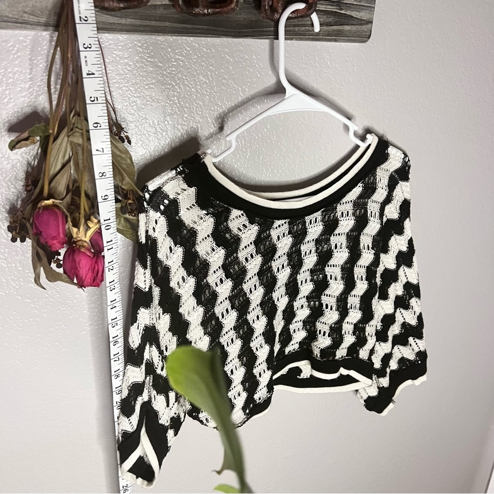 Charlottes Russe | Women's Crop Top: black|white zigzag crochet knit top, small - Picture 7 of 7